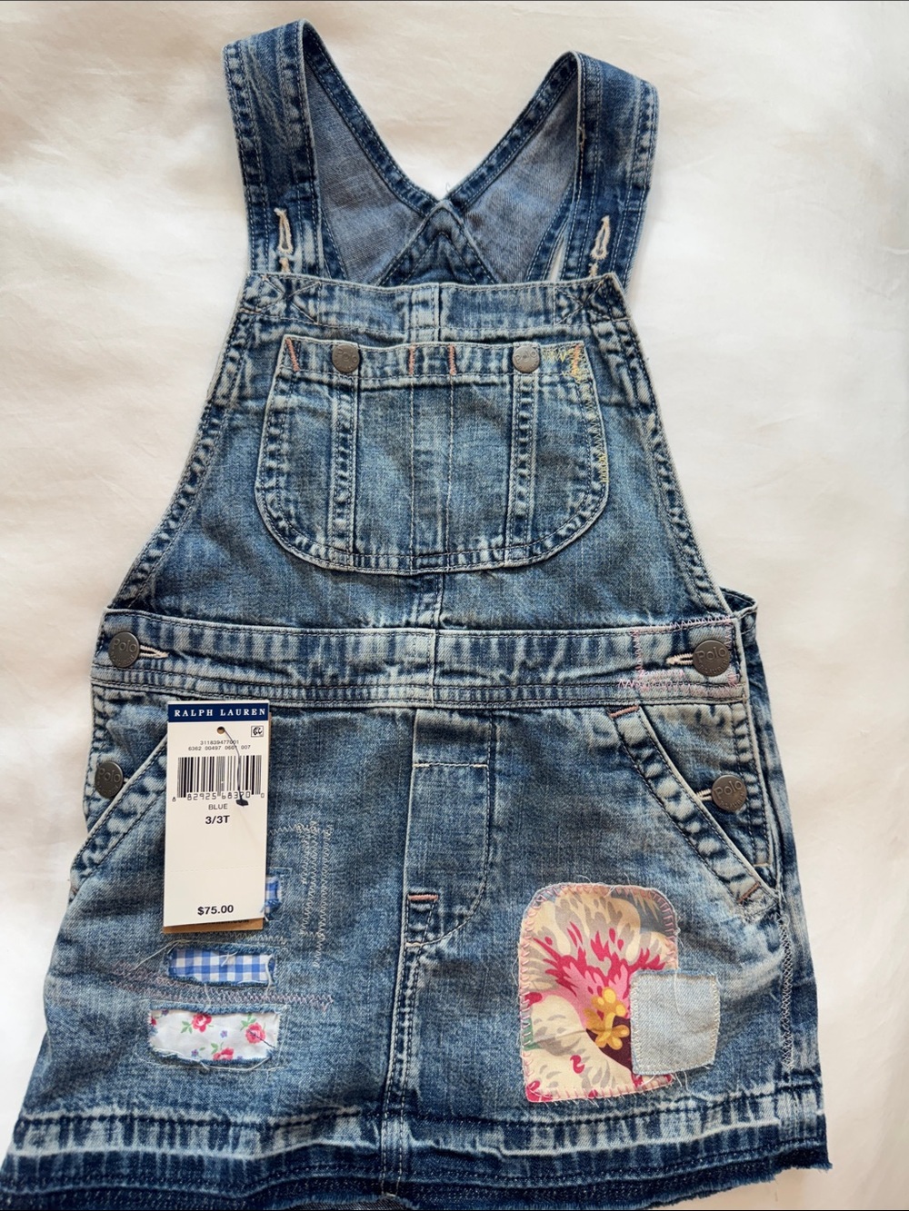 Toddler Girl Ralph Lauren Blue Denim Patchwork Overall Dress